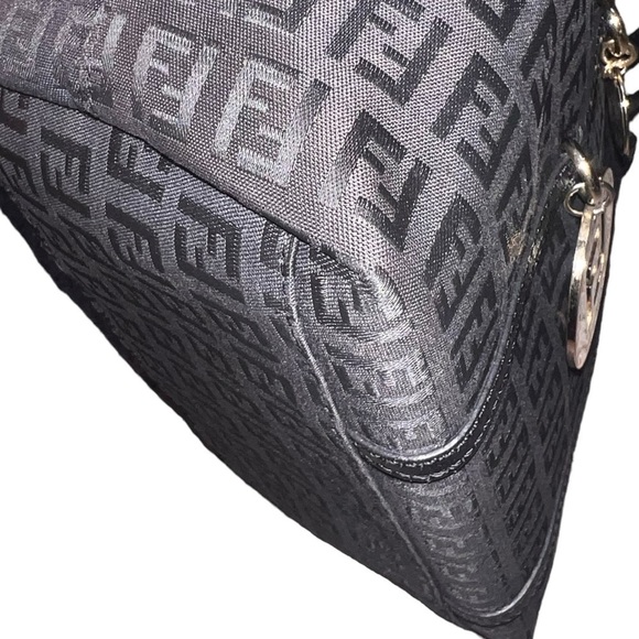 {EUC Fendi Black Zucchino Monogram Canvas Mini Tote Leather Handles Charm} - Picture 10 of 16